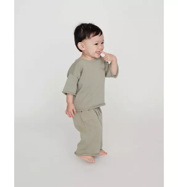 Boxy Cotton Tee Pocket - Sage