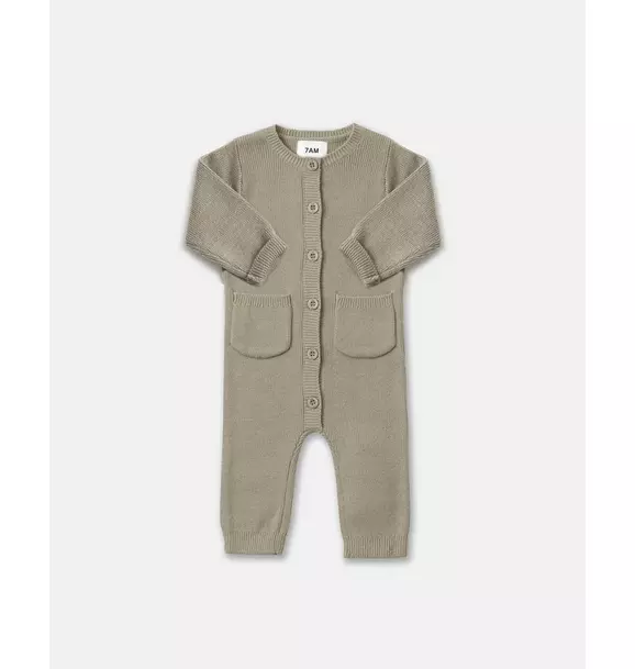 Long Sleeve Ribbed Romper - Olive