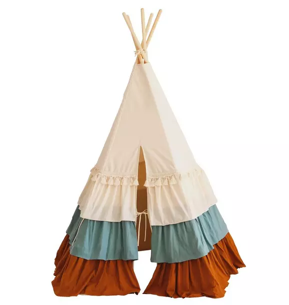 “Circus” Teepee Tent with Frills and "Caramel Candy" Mat Set