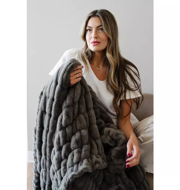 Double Ruched Throw Blanket in Cobblestone