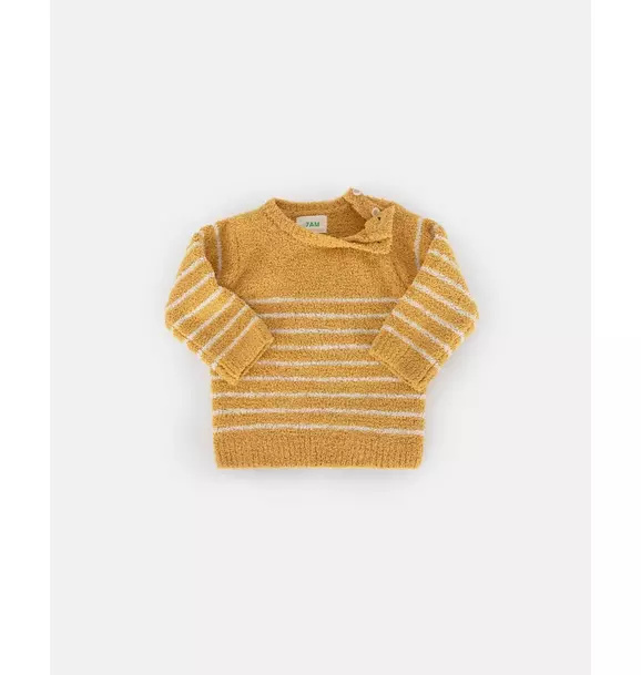 Striped Long Sleeve Top Fuzzy - Amber/Ecru