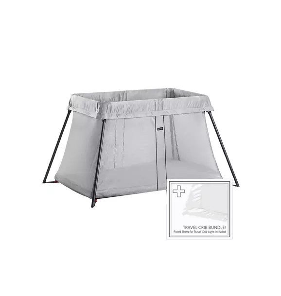 Travel Crib Light Silver & Fitted Sheet Bundle Pack