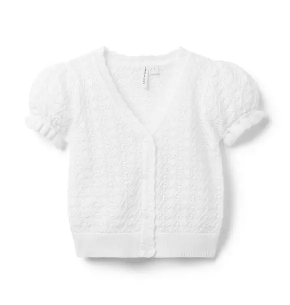 Pointelle Puff Sleeve Cardigan