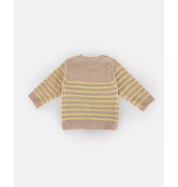 Striped Long Sleeve Top Fuzzy - Pecan/Chartreuse