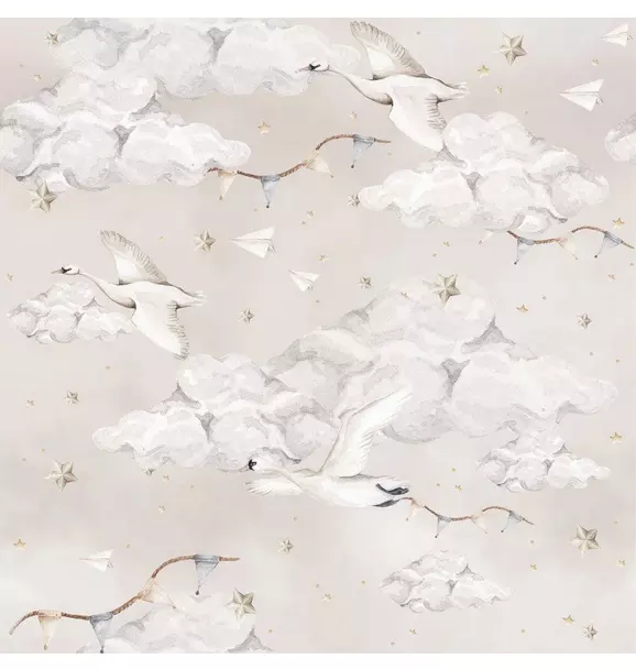 Magic Swans Beige Wallpaper