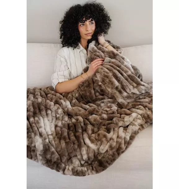 Double Ruched Throw Blanket in Chocolate Blend