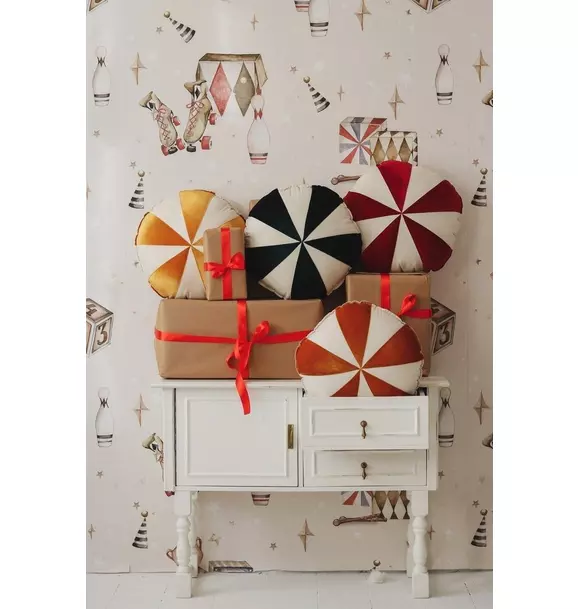 “Green Circus” Round Patchwork Pillow