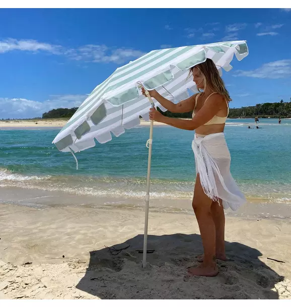 Compact Beach Umbrella: La Palma Sage Stripe