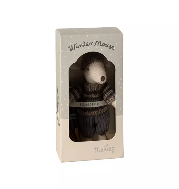 Winter mouse with ski set, Big brother - Grey