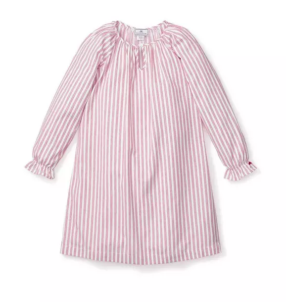 Girl's Twill Delphine Nightgown in Antique Red Ticking