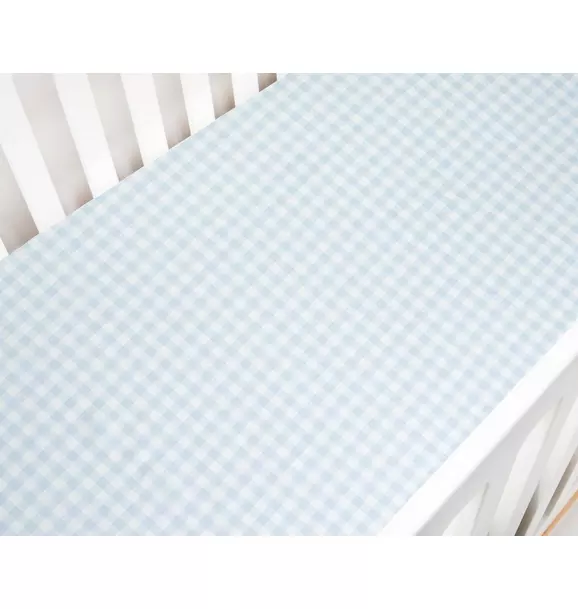 Picnic Gingham Crib Sheet - Blue