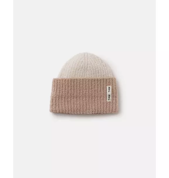 2-Tone Ribbed Beanie Fuzzy - Ecru/Pecan
