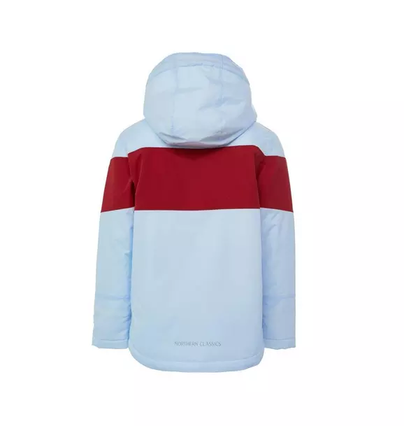 Cloud Blue Winter Coat with Red Rugby Stripe