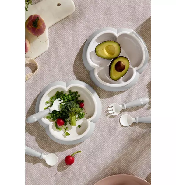 Baby Plate, Spoon and Fork, 2 Sets, Gray
