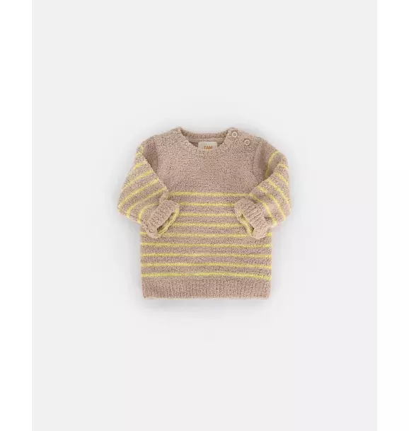 Striped Long Sleeve Top Fuzzy - Pecan/Chartreuse