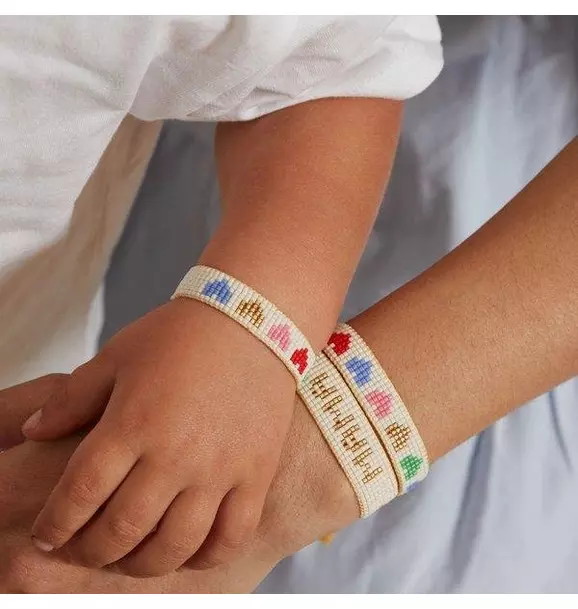 Mini & Me Rainbow Hearts Beaded Bracelet Set