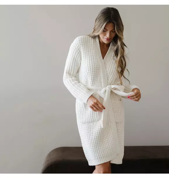 Waffle Knit Robe in Swan