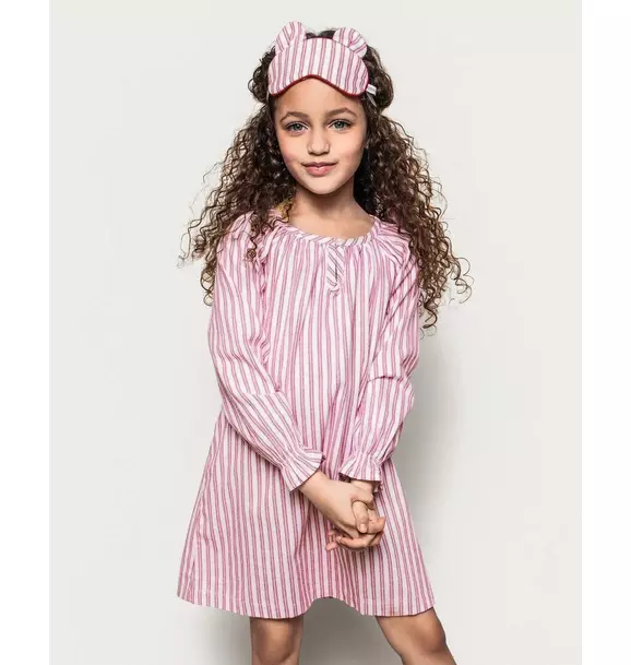 Girl's Twill Delphine Nightgown in Antique Red Ticking