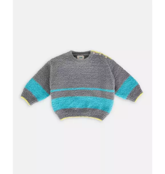 Boxy Striped Sweater Fuzzy - Gris/Bright Cyan