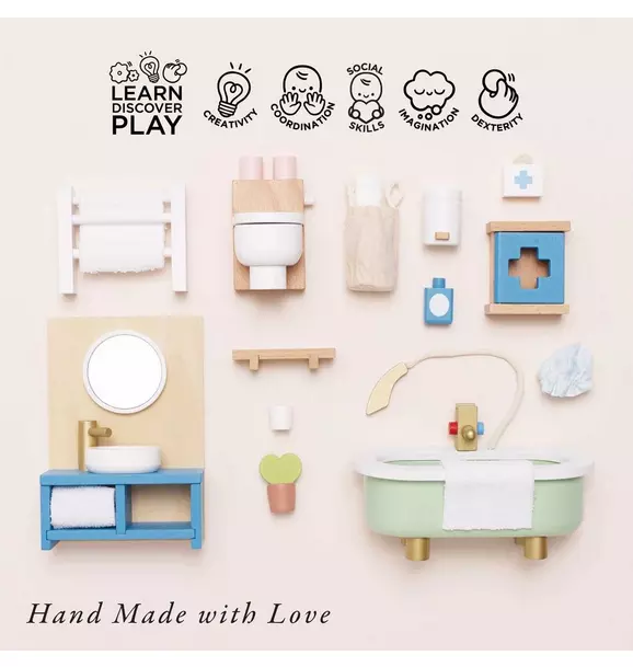 Wooden Dolls house Bathroom Furniture - 19 Piece