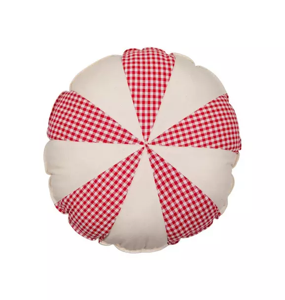 “Red Checkered” Round Patchwork Pillow