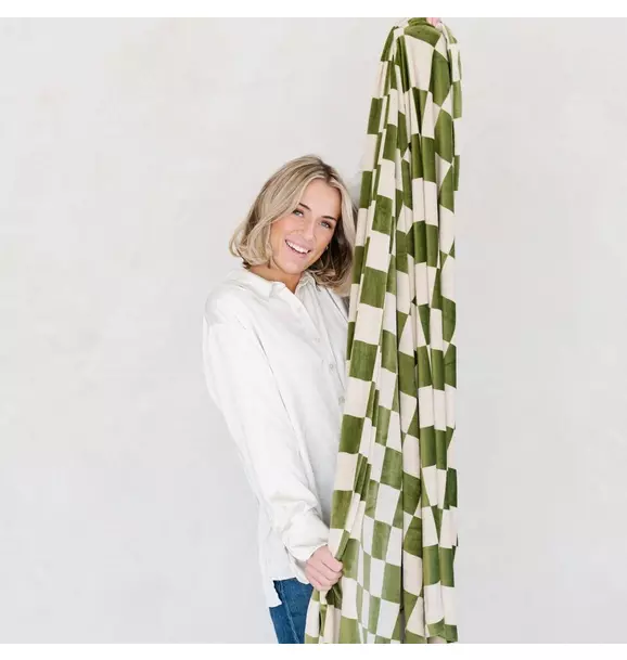 Minky Stretch Blanket in Olive Checkered