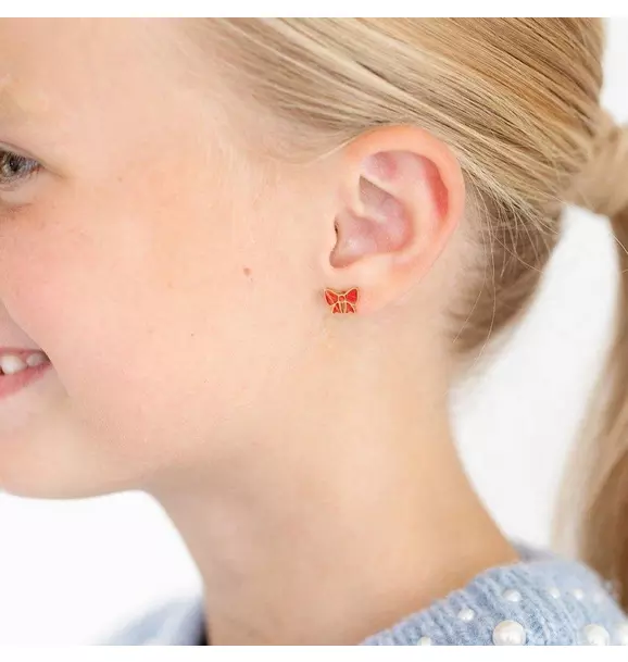 Red Bow Stud Earrings