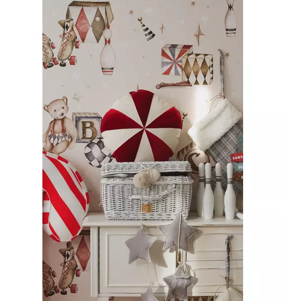 “Red Circus” Round Patchwork Pillow