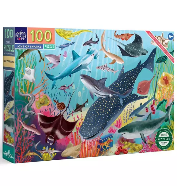100 Piece Puzzle & Poster: Love Of Sharks