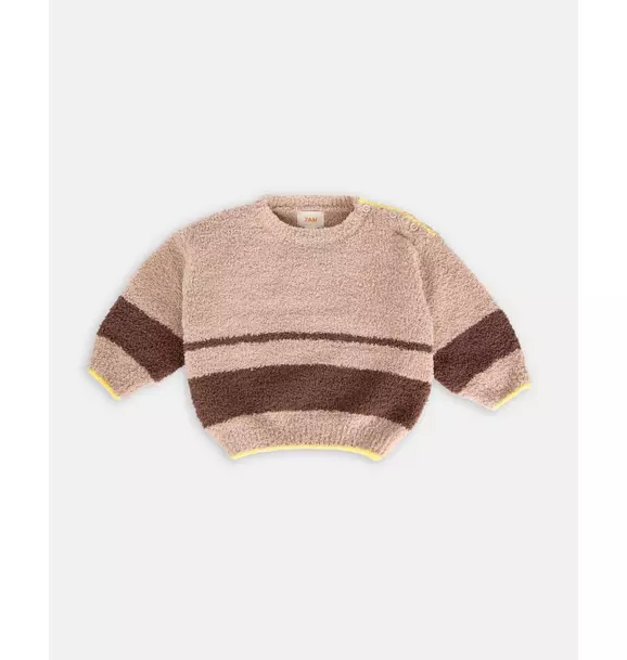 Boxy Striped Sweater Fuzzy - Pecan/Choco