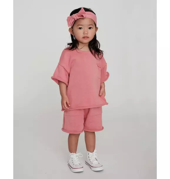 Boxy Cotton Tee Pocket - Coral