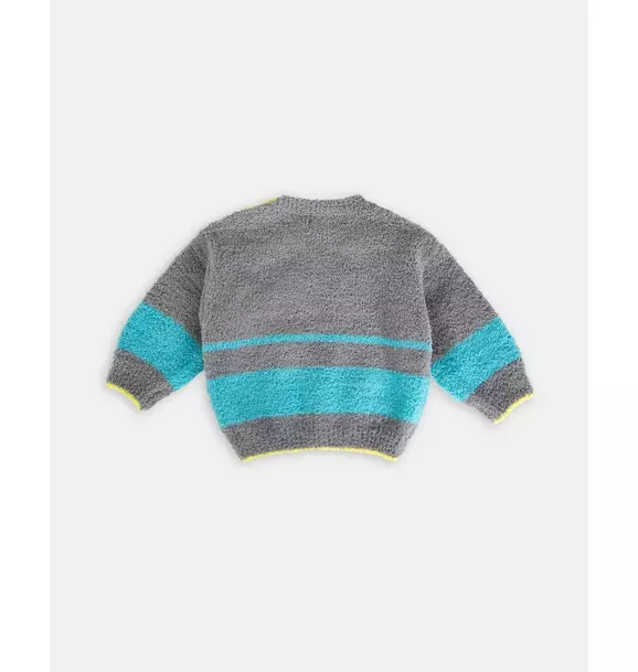 Boxy Striped Sweater Fuzzy - Gris/Bright Cyan