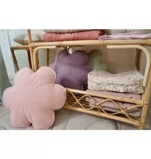 Linen "Light Pink Lily" Flower Pillow