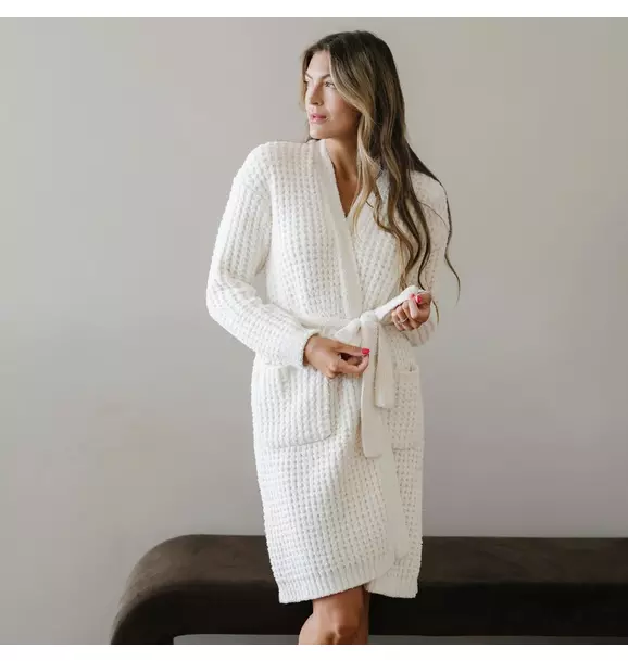 Waffle Knit Robe in Swan