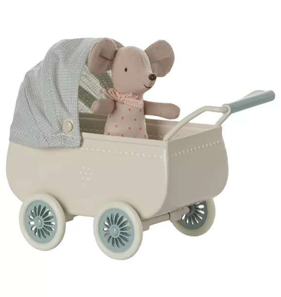 Pram with baby mouse - Mint