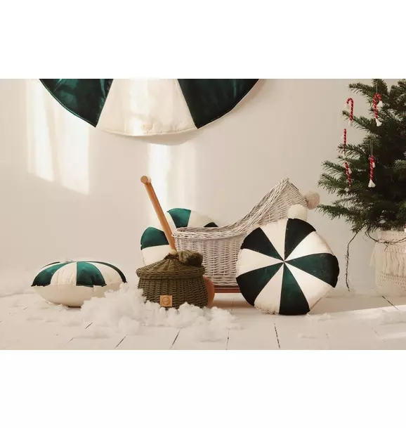 “Green Circus” Round Patchwork Pillow