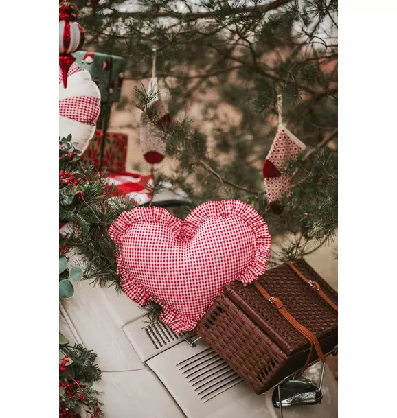 "Red Checkered" Heart Pillow with Frill