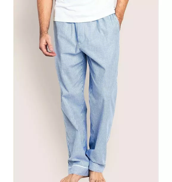 Men's Twill Pajama Pants in French Blue Seersucker