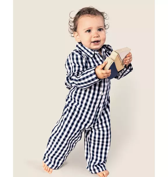 Navy Gingham Romper