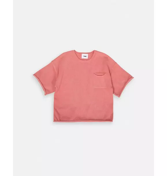 Boxy Cotton Tee Pocket - Coral