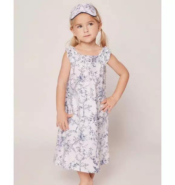 Girl's Twill Amelie Nightgown in Blue Timeless Toile