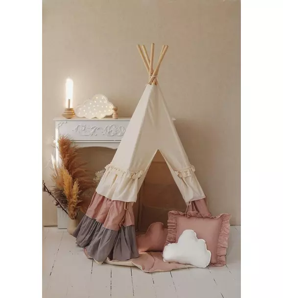 “Powder Frills” Teepee Tent with Frills and "Powder Pink" Shell Mat Set