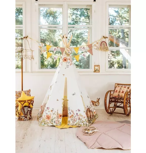 “Wildflowers” Teepee and "Powder Pink" Leaf Mat Set