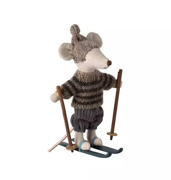 Winter mouse with ski set, Big brother - Grey