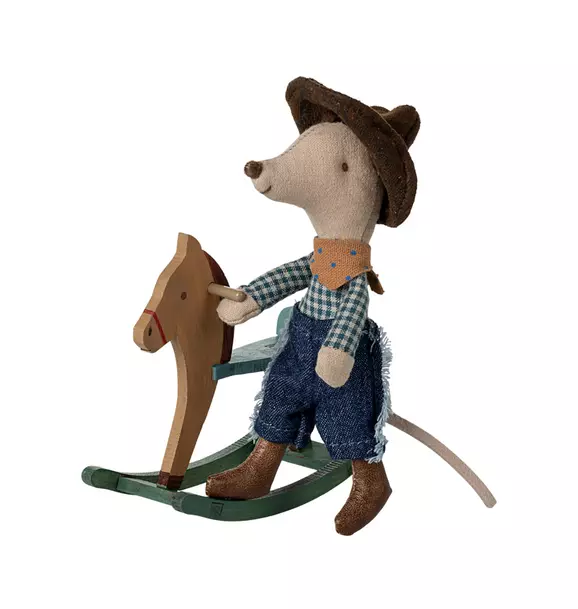 Little Brother Cowboy Mouse on Rocking Horse