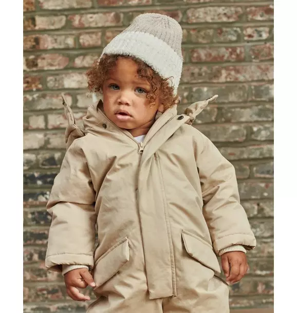 2-Tone Ribbed Beanie Fuzzy - Taupe/Ecru