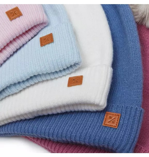 Rose Pink Knit Winter Hat with Faux Fur Pom