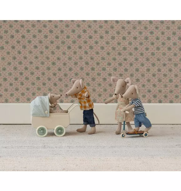 Pram with baby mouse - Mint