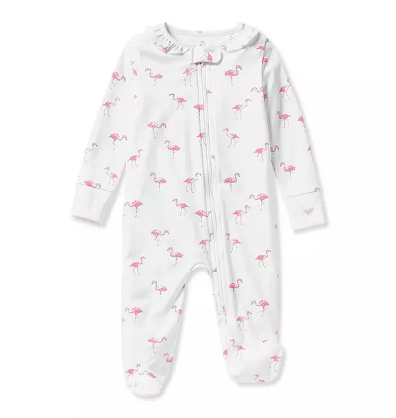 Baby's Pima Ruffle Collar Romper in Flamingos