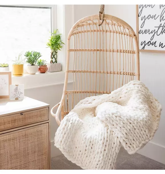 Chunky Knit Large Throw Blanket Coconut Milk